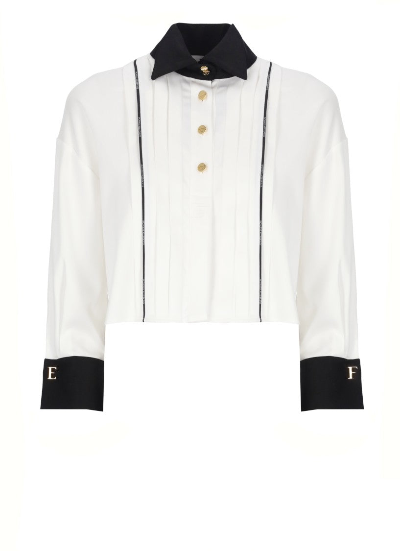 Elisabetta Franchi Cropped White Button-Up Shirt