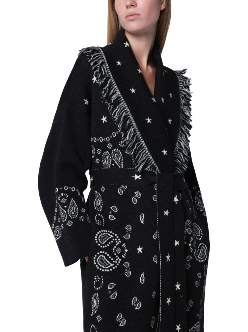 Alanui Bandana Jacquard Belted Fringed Coat