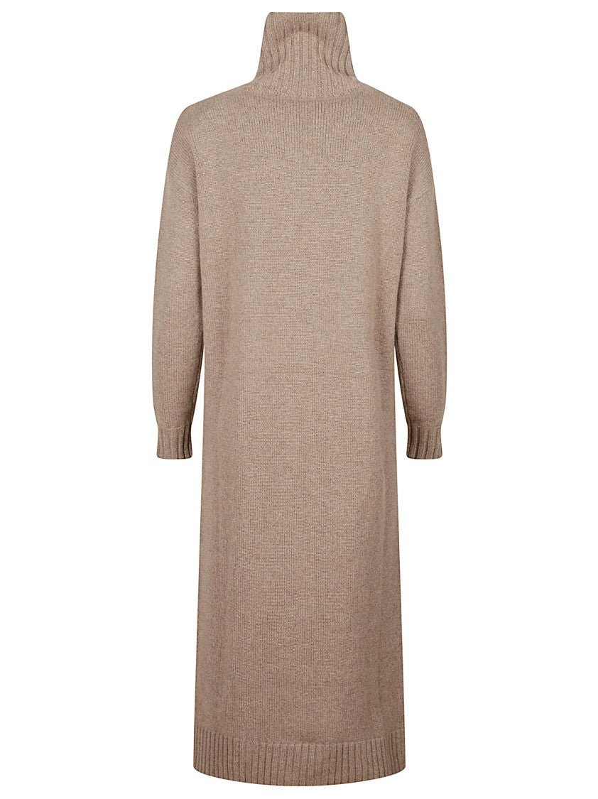 Max Mara Knee-Length Knit Dress With High Turtleneck And Ribbed Details