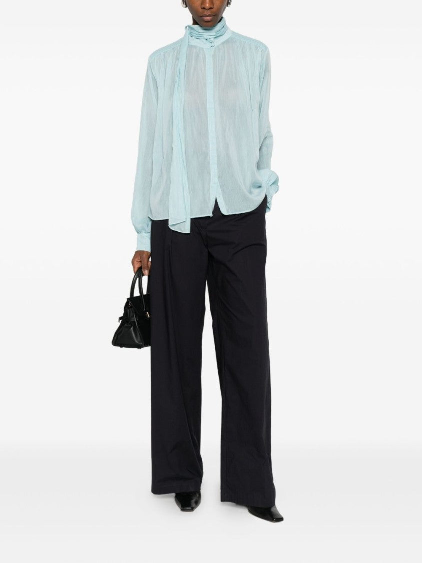 Forte Forte Light Blue Semi-Sheer Blouse With High Neck