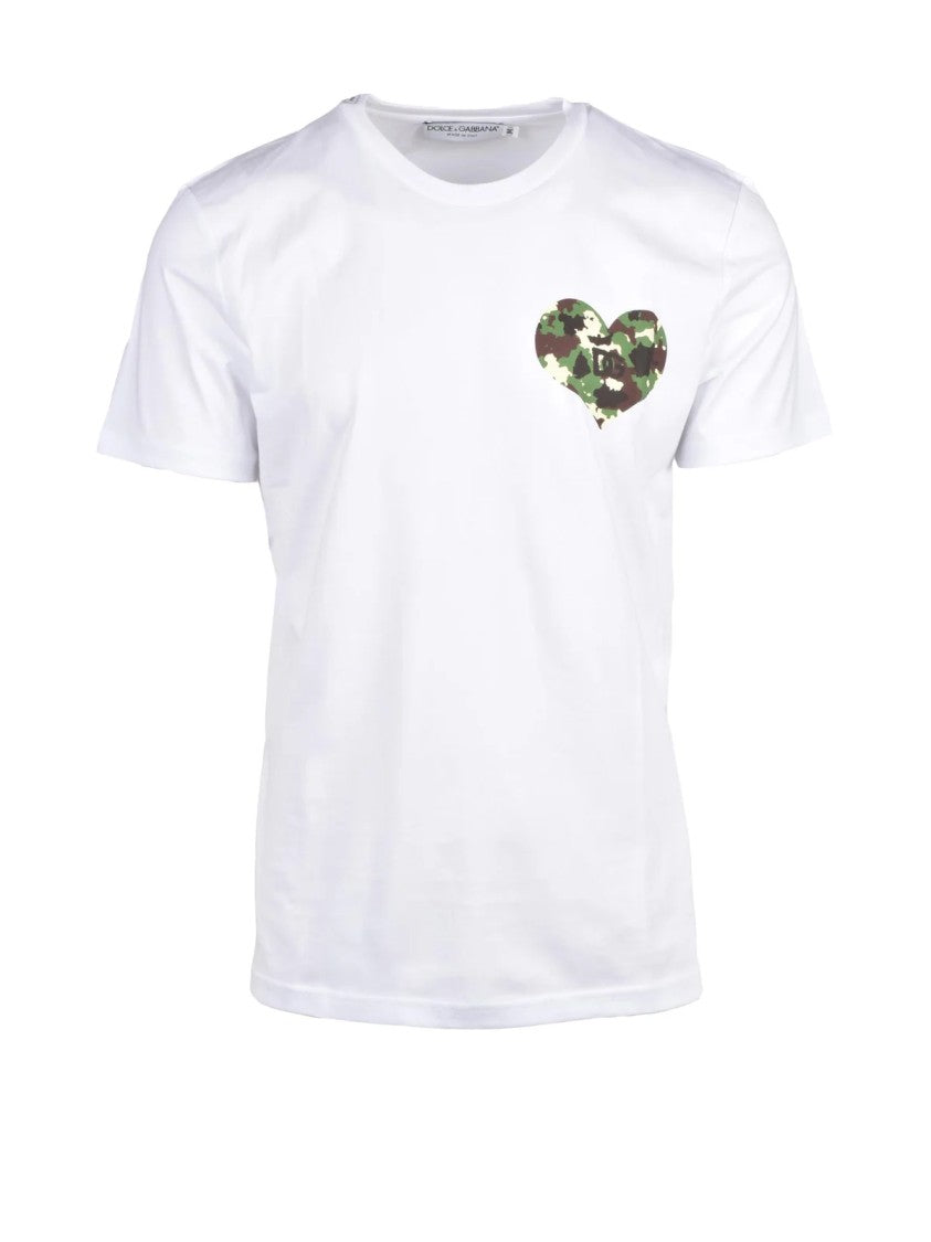 Dolce & Gabbana White Heart-Camouflage Print Cotton T-Shirt