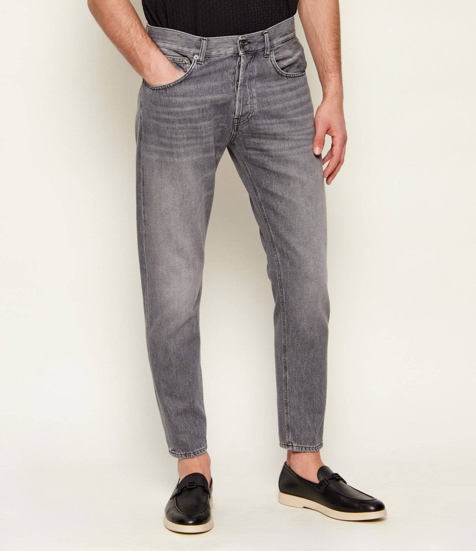 Dondup Washed Grey Tapered Jeans With Classic Pocket Styling