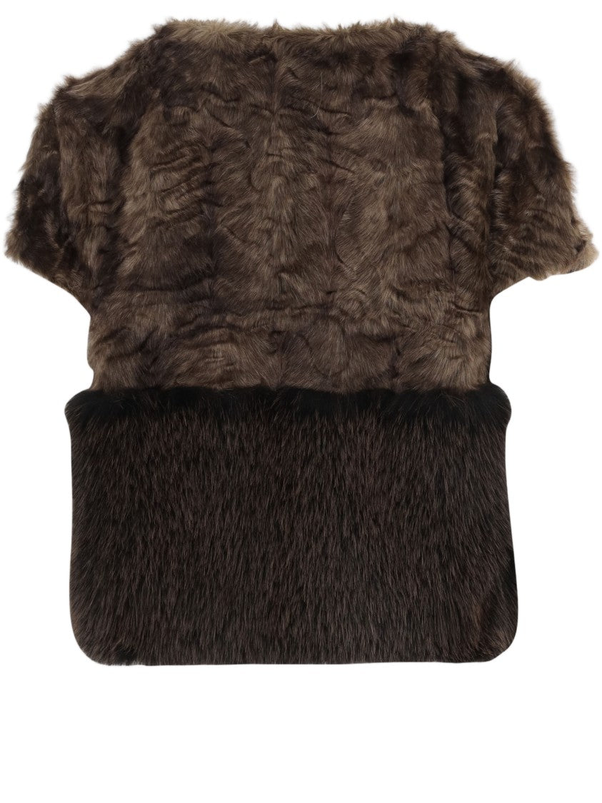 Uncommon Brown Short Sleeve Two-Tone Faux Fur Vest
