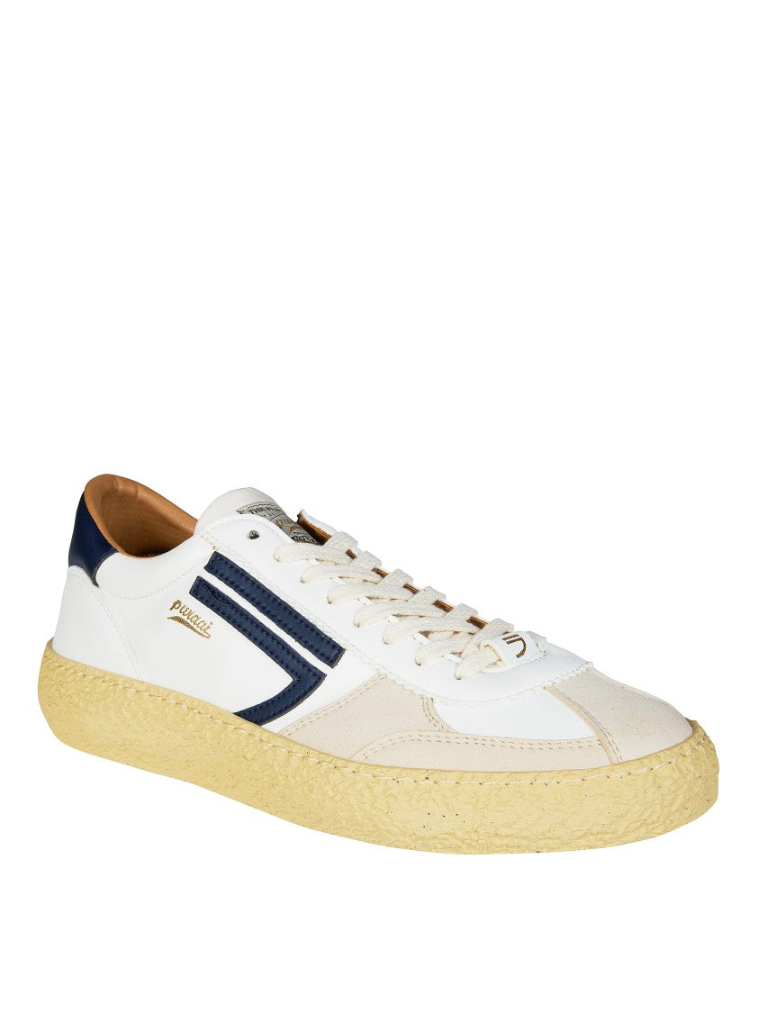 Puraai White Vintage Vegan Leather Perforated Sneakers