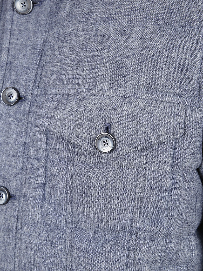 Herno Textured Quilted Blue Coat With Button-Up Front