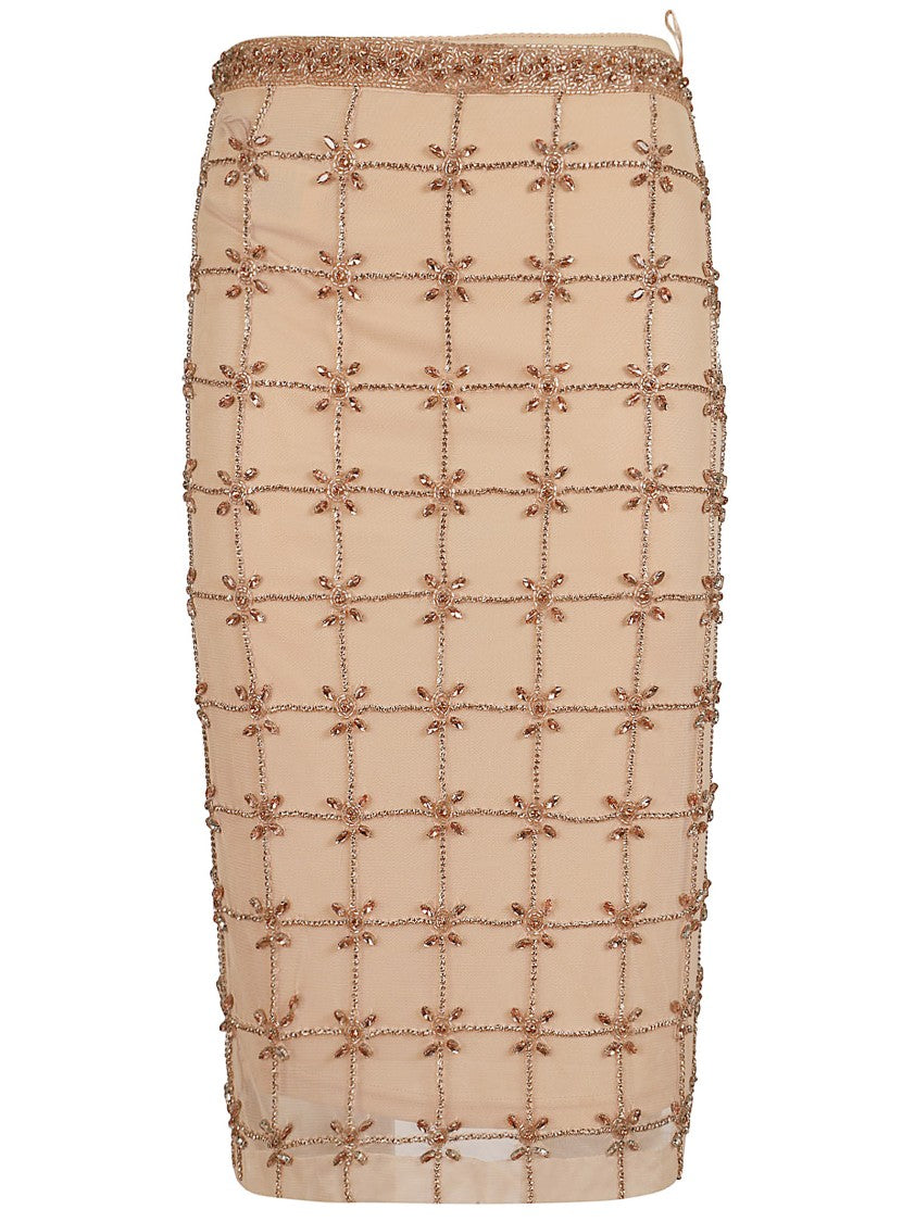 Pinko Geometric Embroidered Tulle Midi Skirt