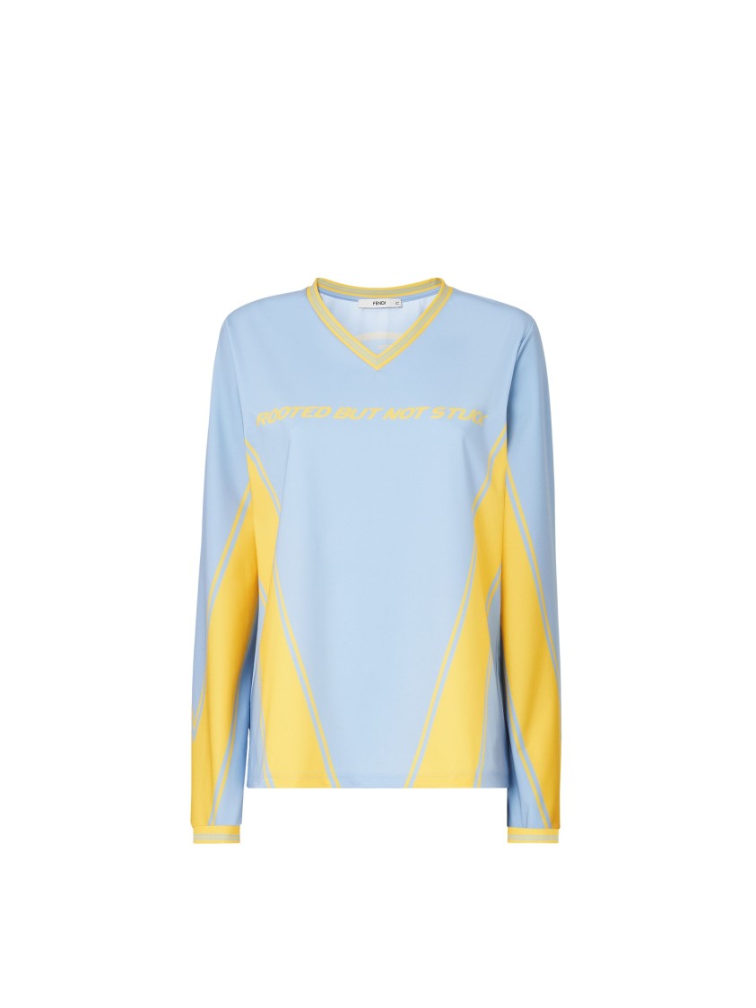 Fendi Light Blue Geometric Graphic Long-Sleeve Polyester T-Shirt