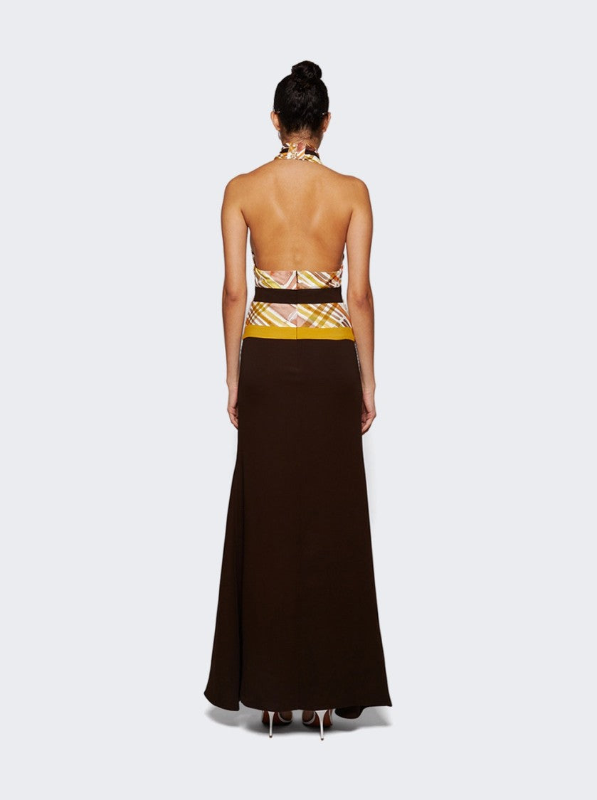 Rosie Assoulin Twisted Halter Dress In Double Faced Georgette Brown