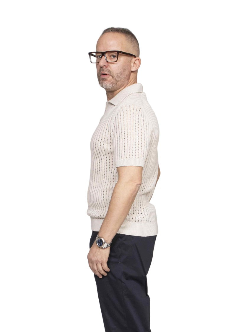 Mauro Ottaviani Textured Vertical Stripe Buttonless Polo Shirt