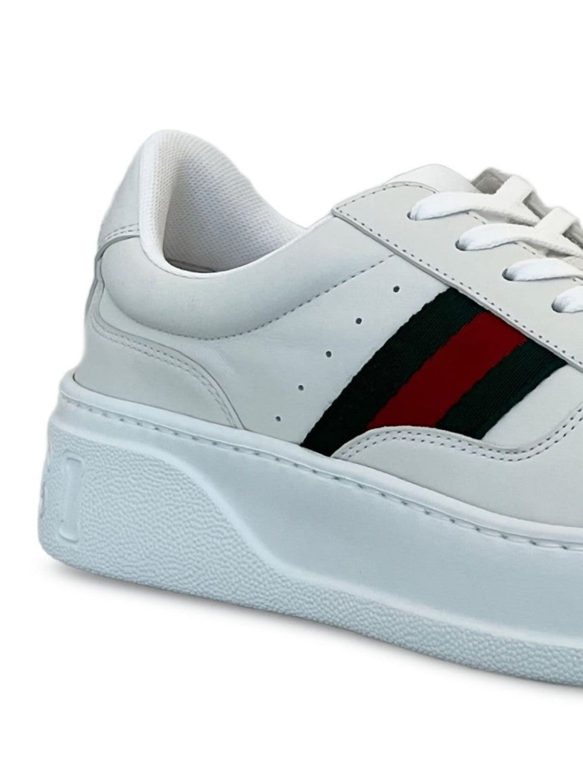 Gucci White Calfskin Stripe Accent Lace-Up Sneakers