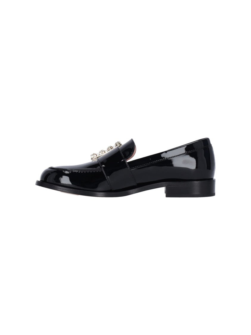 Roger Vivier Slip-On Black Patent Loafers With Crystal Buckle Detail