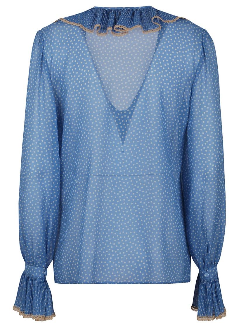 Valentino Garavani Polka Dot Georgette Shirt With Ruffled V-Neck