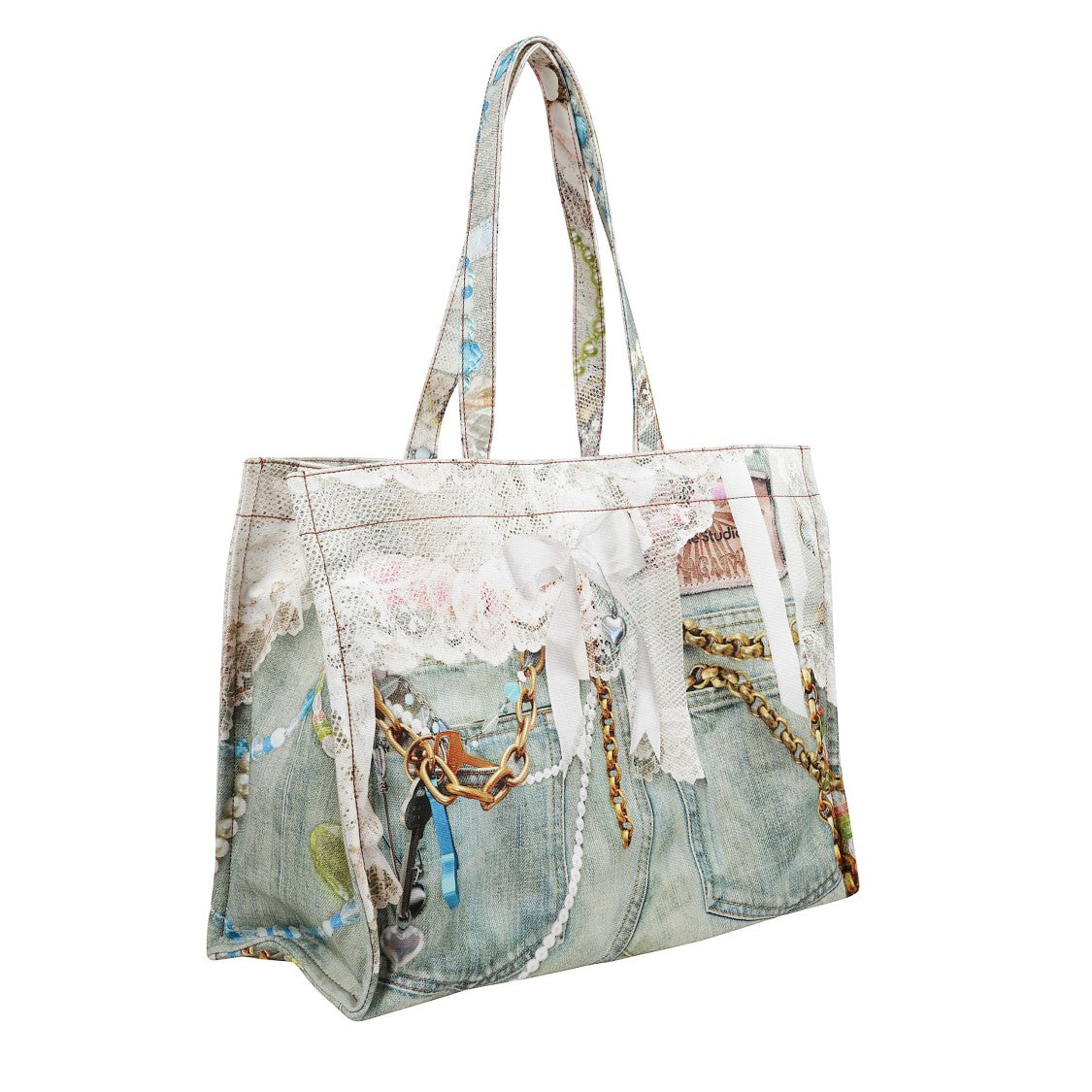 Acne Studios Trompe-L’Oeil Denim Print Handbag