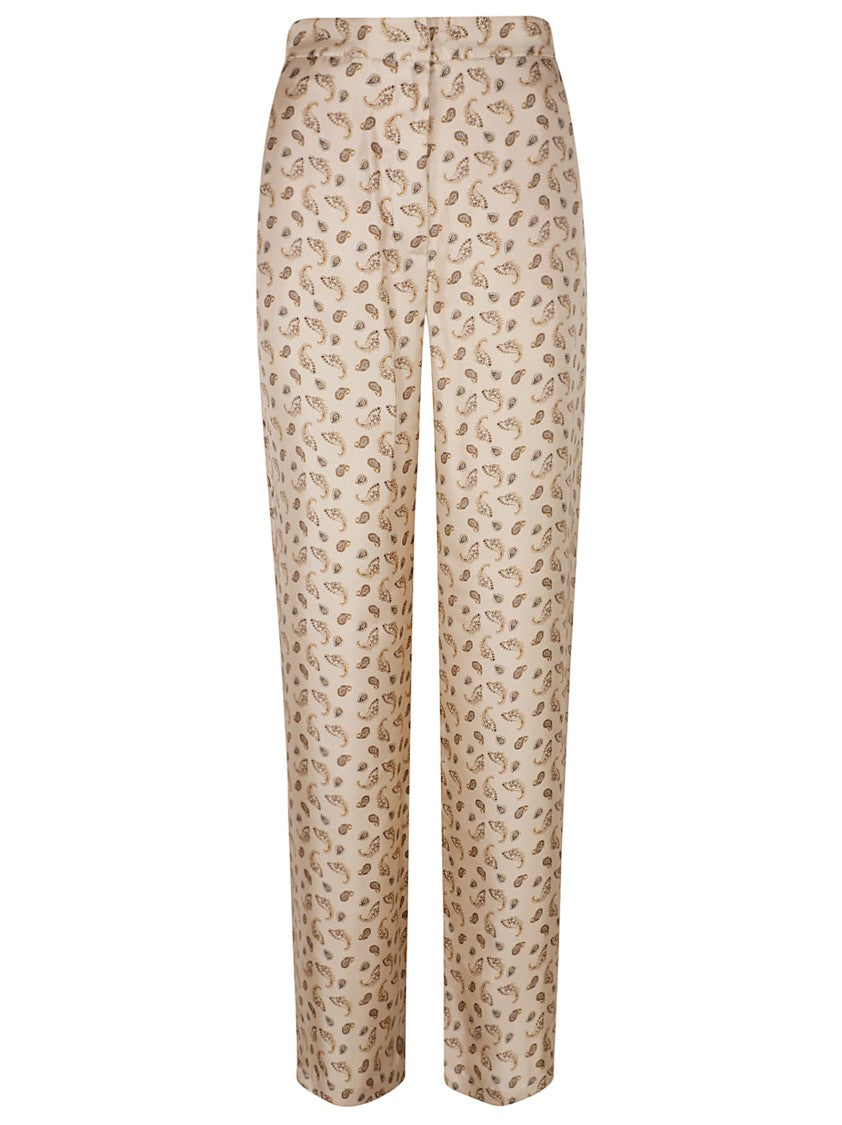 Max Mara Straight-Leg Silk Trousers With Paisley Pattern And Tailored Waistband