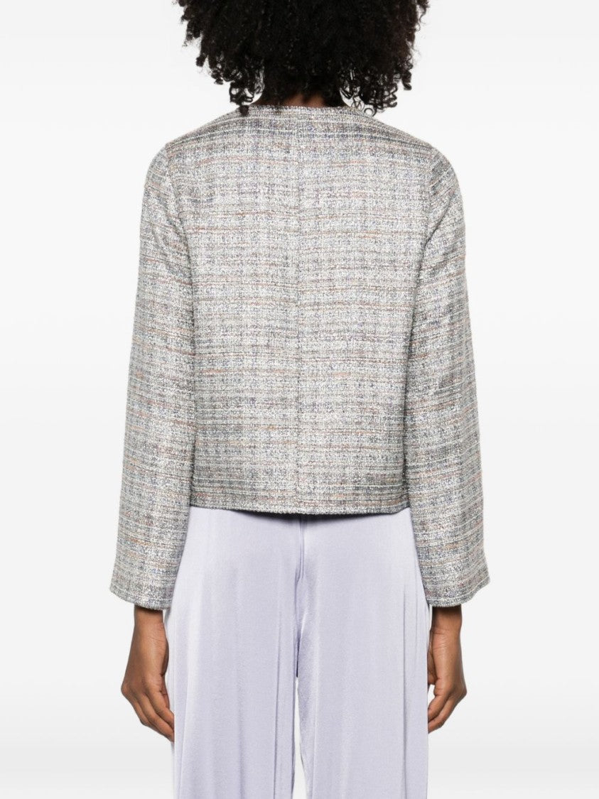 Forte Forte Cropped Collarless Jacket In Light Textured Tweed