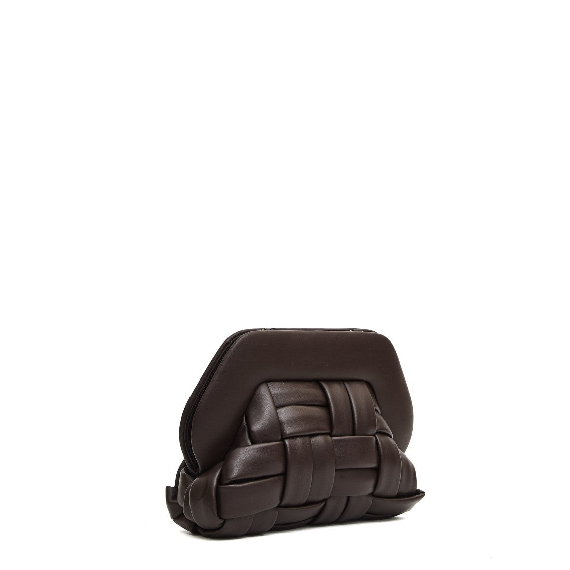 Themoirè Small Brown Woven Leather Clutch With Geometric Silhouette
