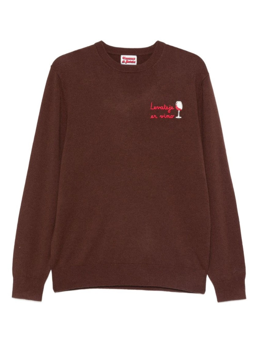 Mc2 Saint Barth Relaxed Fit Brown Wool Sweater
