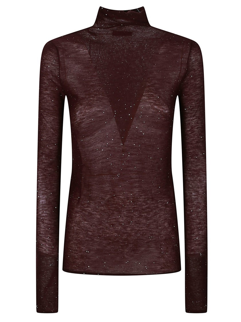 Pinko Burgundy Moss Wool-Blend Turtleneck Sweater
