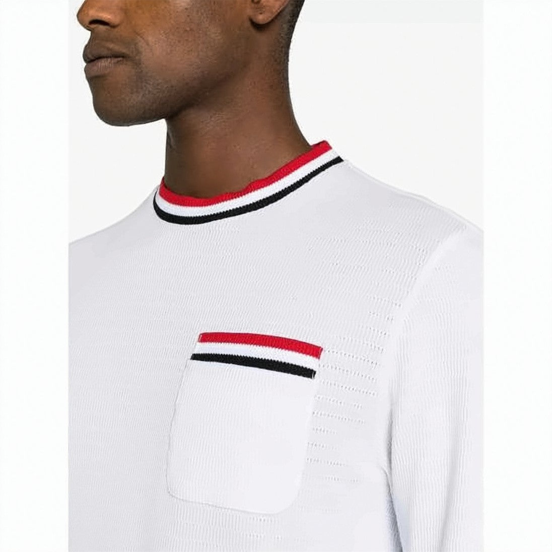 Thom Browne Pointelle Cotton T-Shirt With Striped Accents