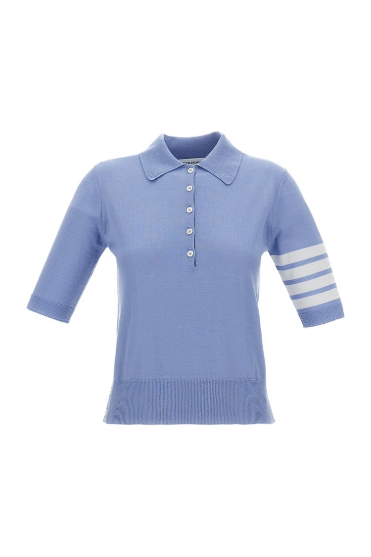 Thom Browne Relaxed Fit Polo W/ 4 Bar In Fine Merino Wool
