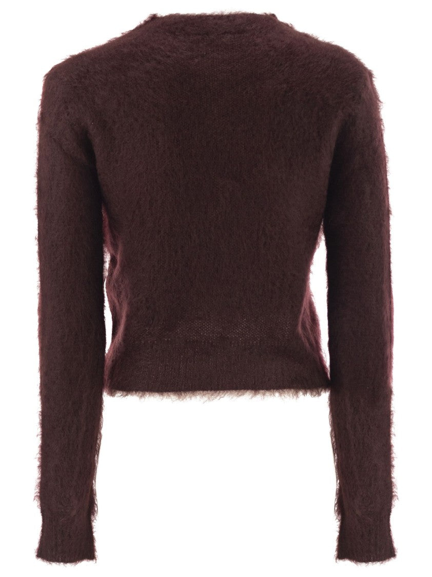 Max Mara Burgundy Mohair Knit Jumper With Brushed Finish
