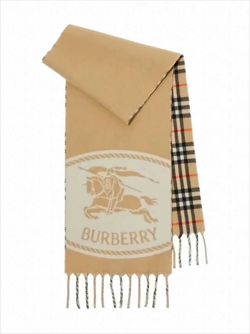 Burberry Cashmere Scarf With Iconic Check Pattern And Emblem