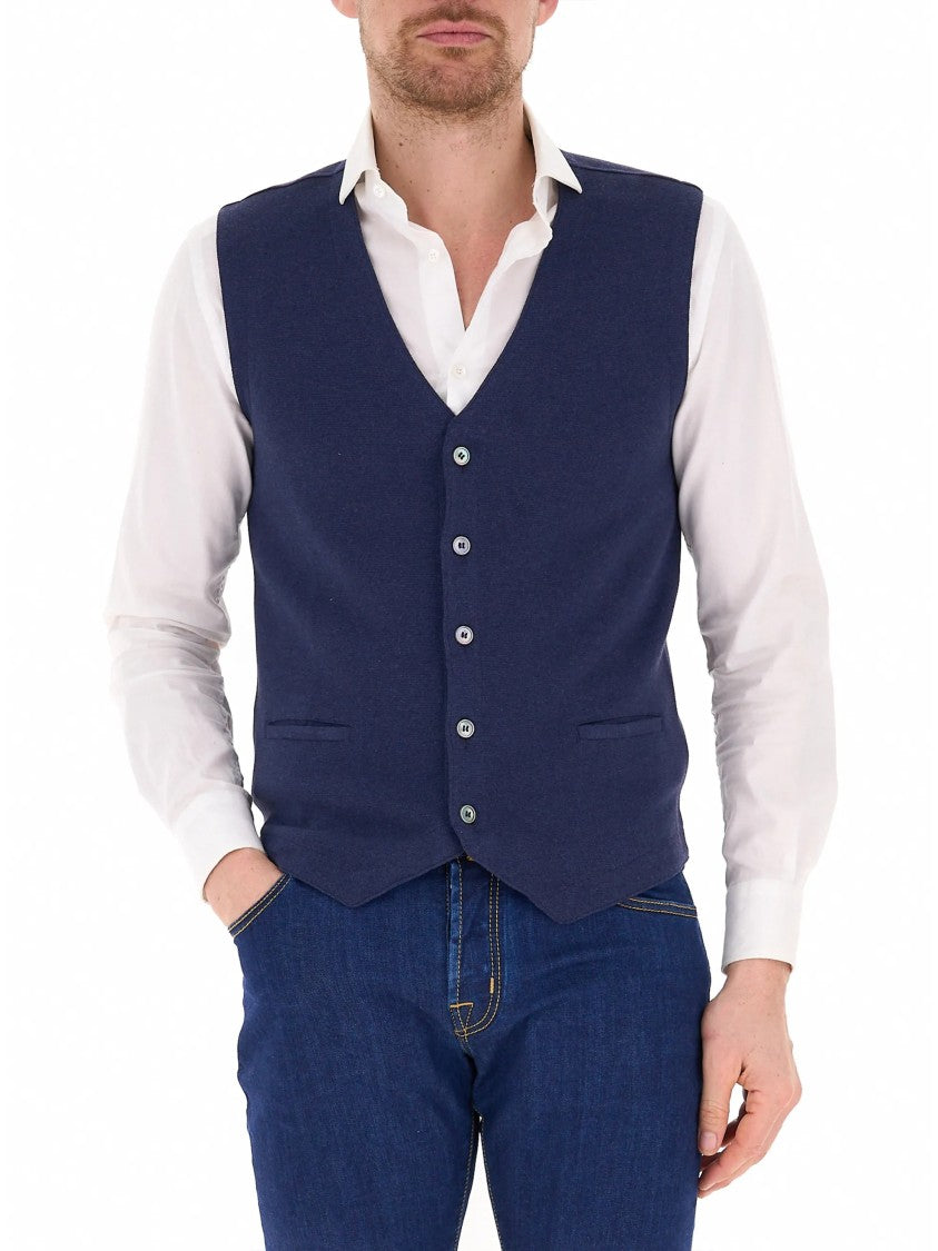 Gran Sasso Deep Blue Tailored Cotton V-Neck Gilet