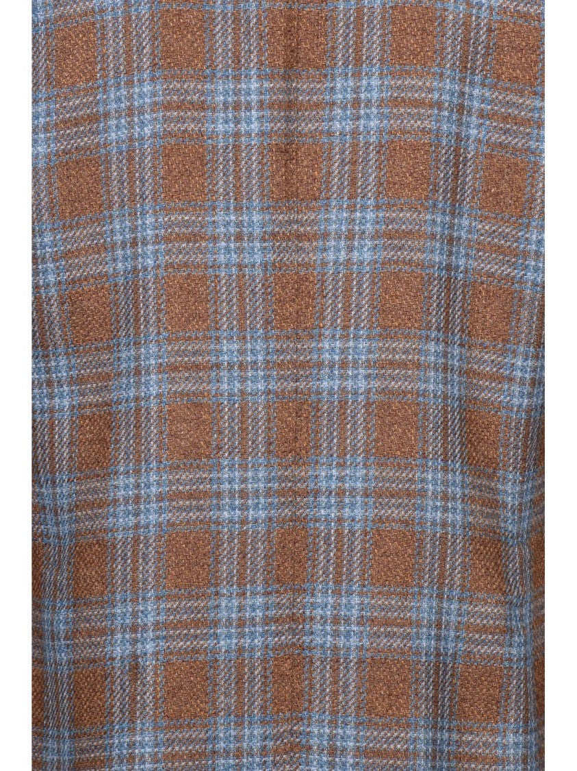 Magentahomme Brown Light Blue Plaid Wool-Blend Blazer