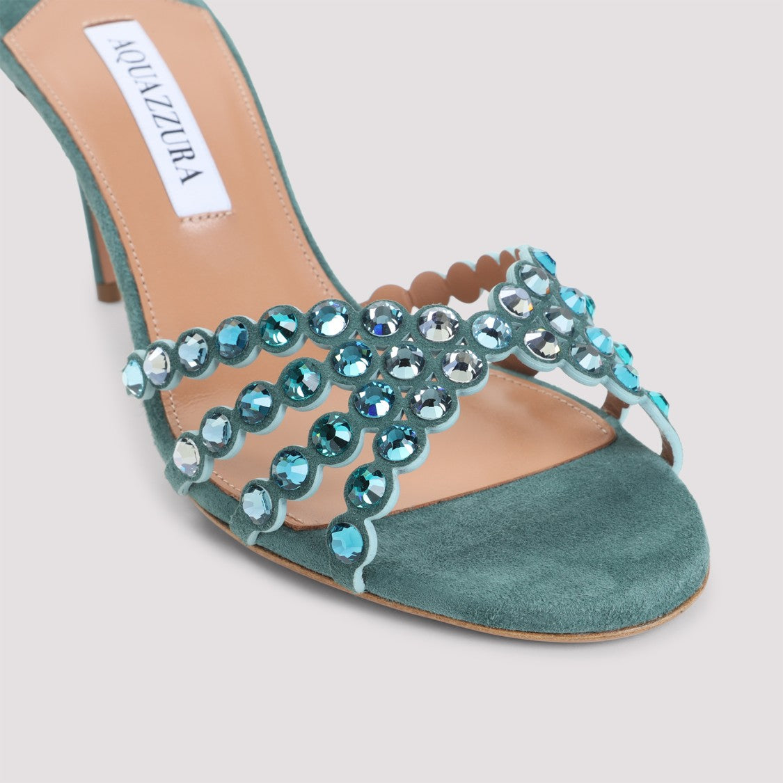 Aquazzura Light Teal Blue Kid Suede Leather Tequila Mule