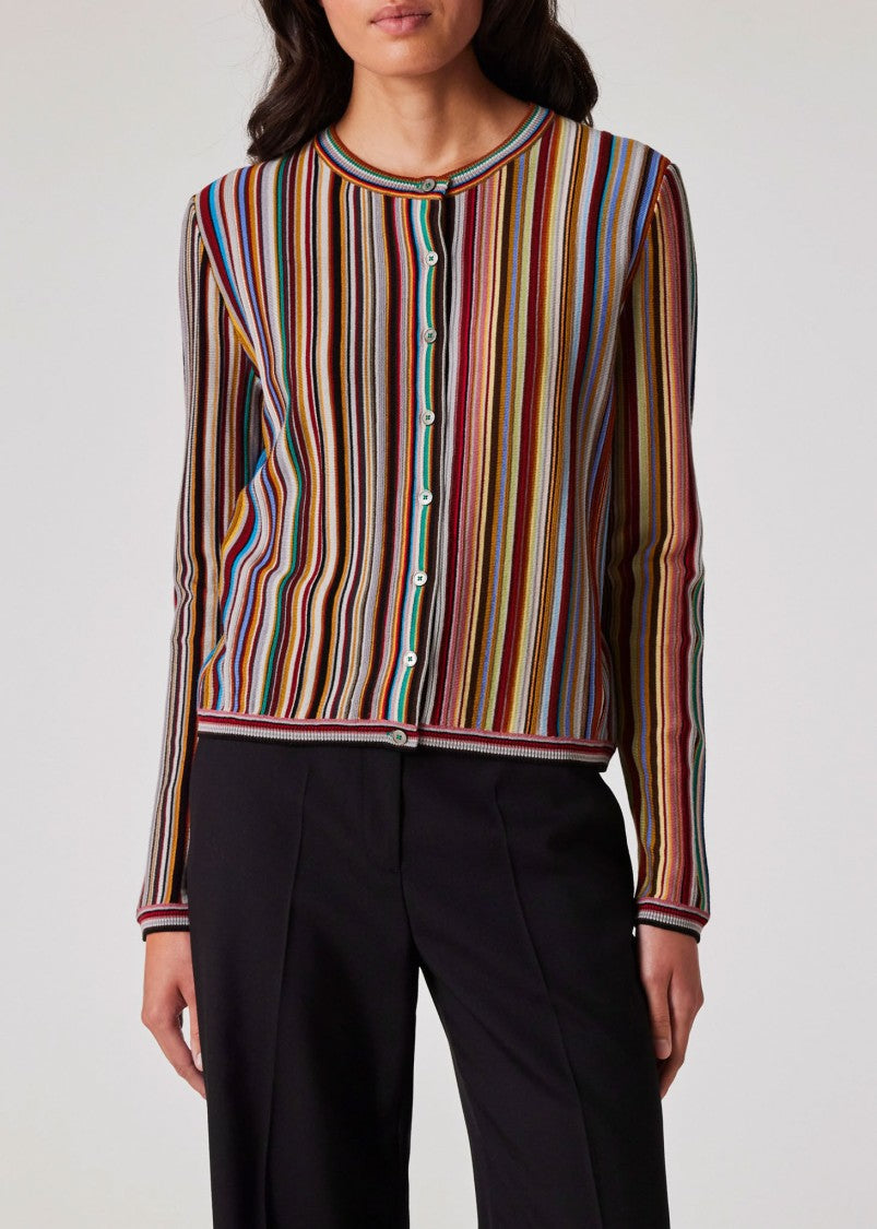 Paul Smith Cropped Round Neck Cardigan With Vertical Stripes