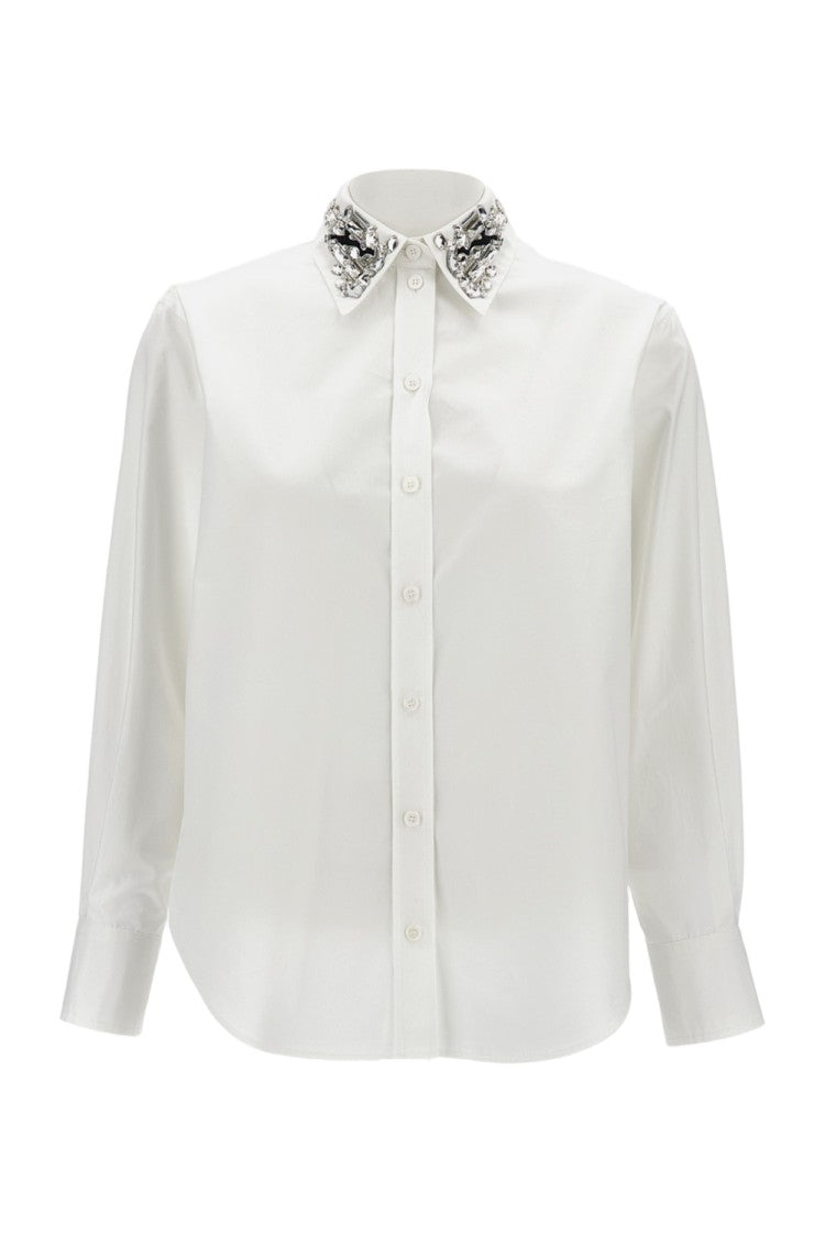 Alexander Mcqueen White Cotton Shirt With Crystal-Embellished Collar