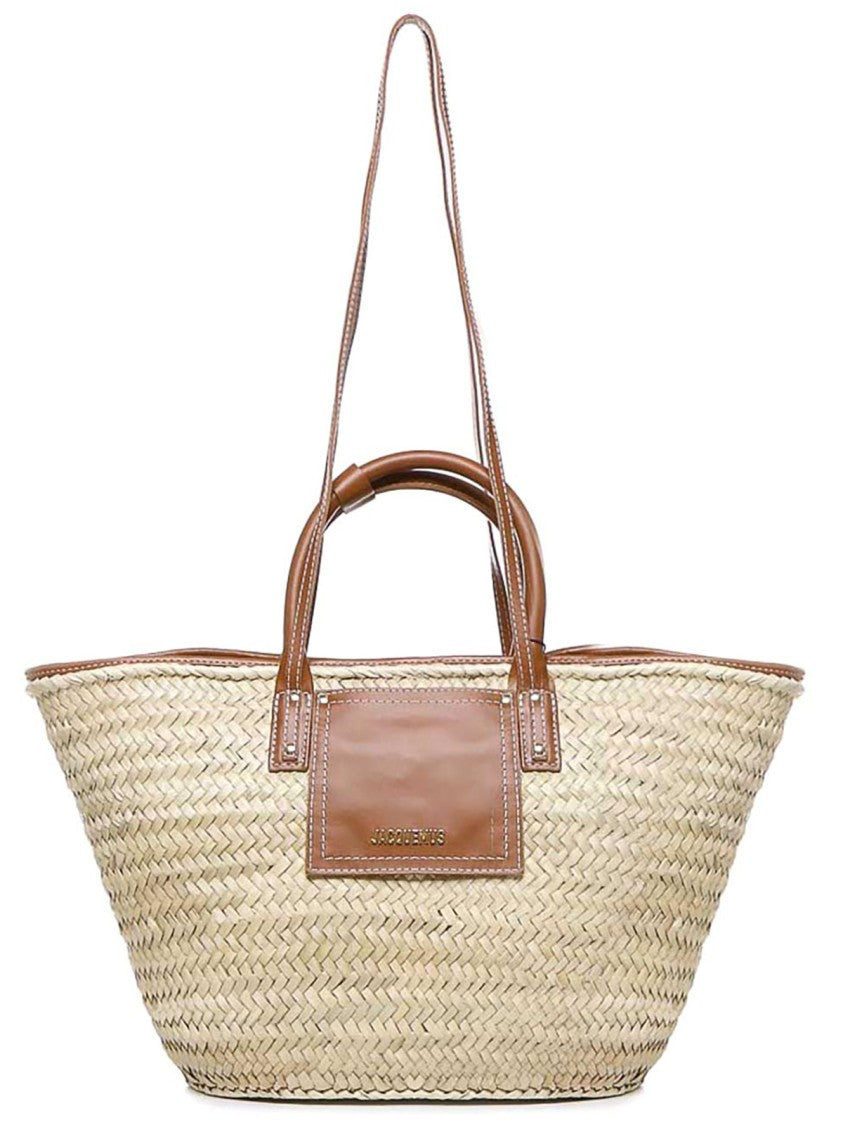 Jacquemus Woven Straw Tote Bag With Leather Trim And Handles