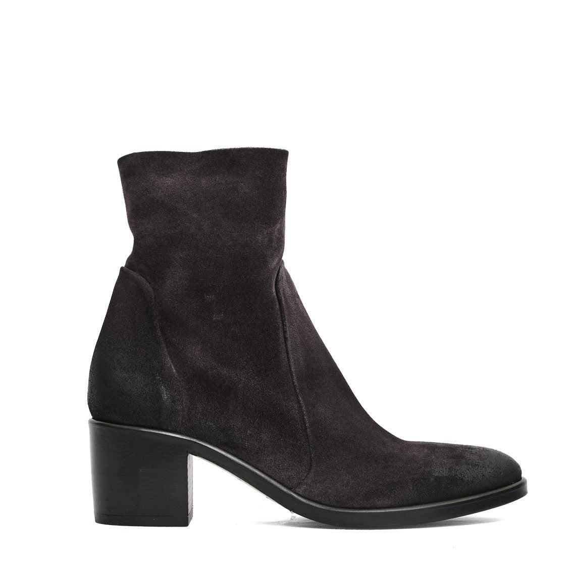 Strategia Refined Dark Grey Suede Ankle Boots With Side Zipper And Block Heel
