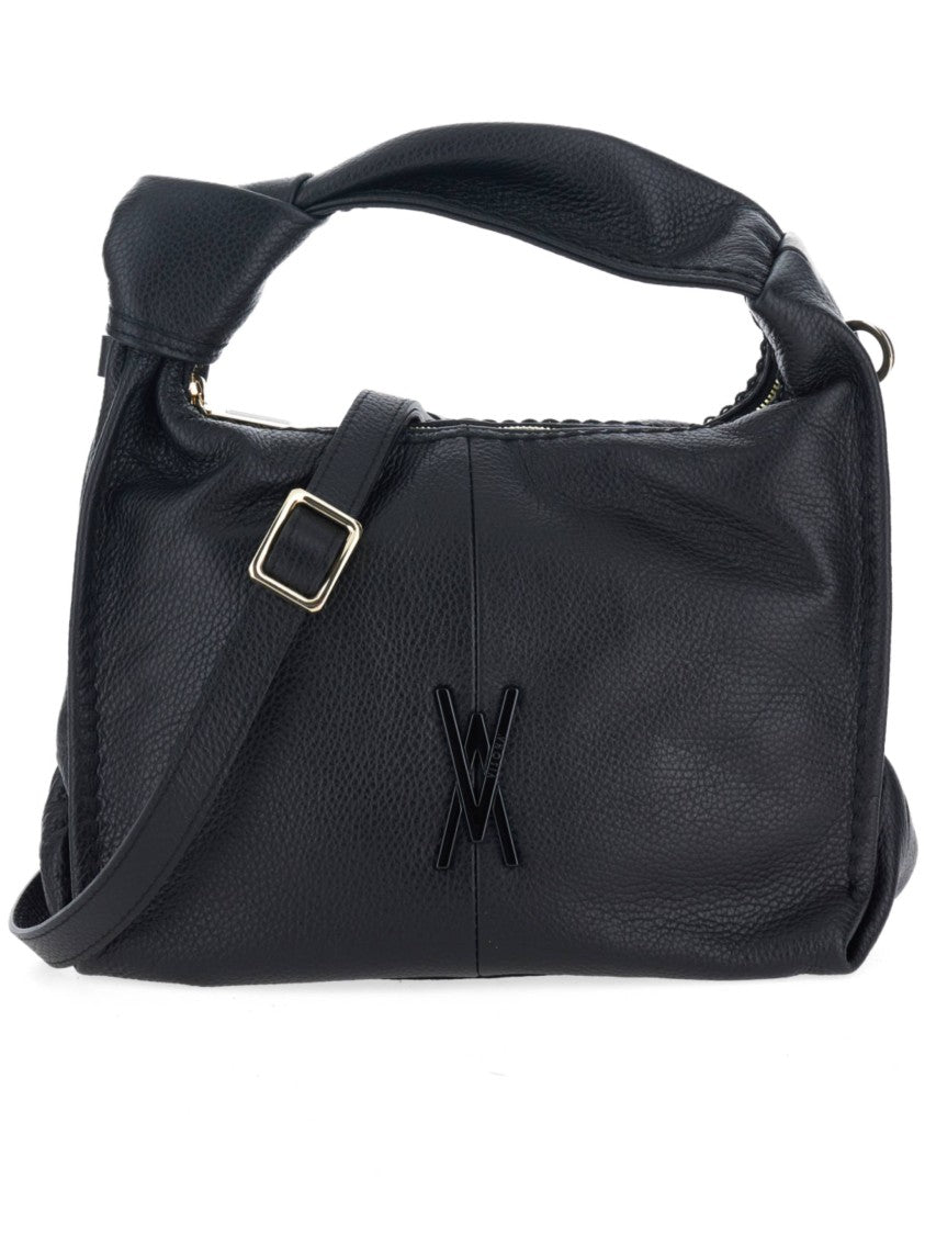 Visona` Black California Structured Pebbled Leather Handbag