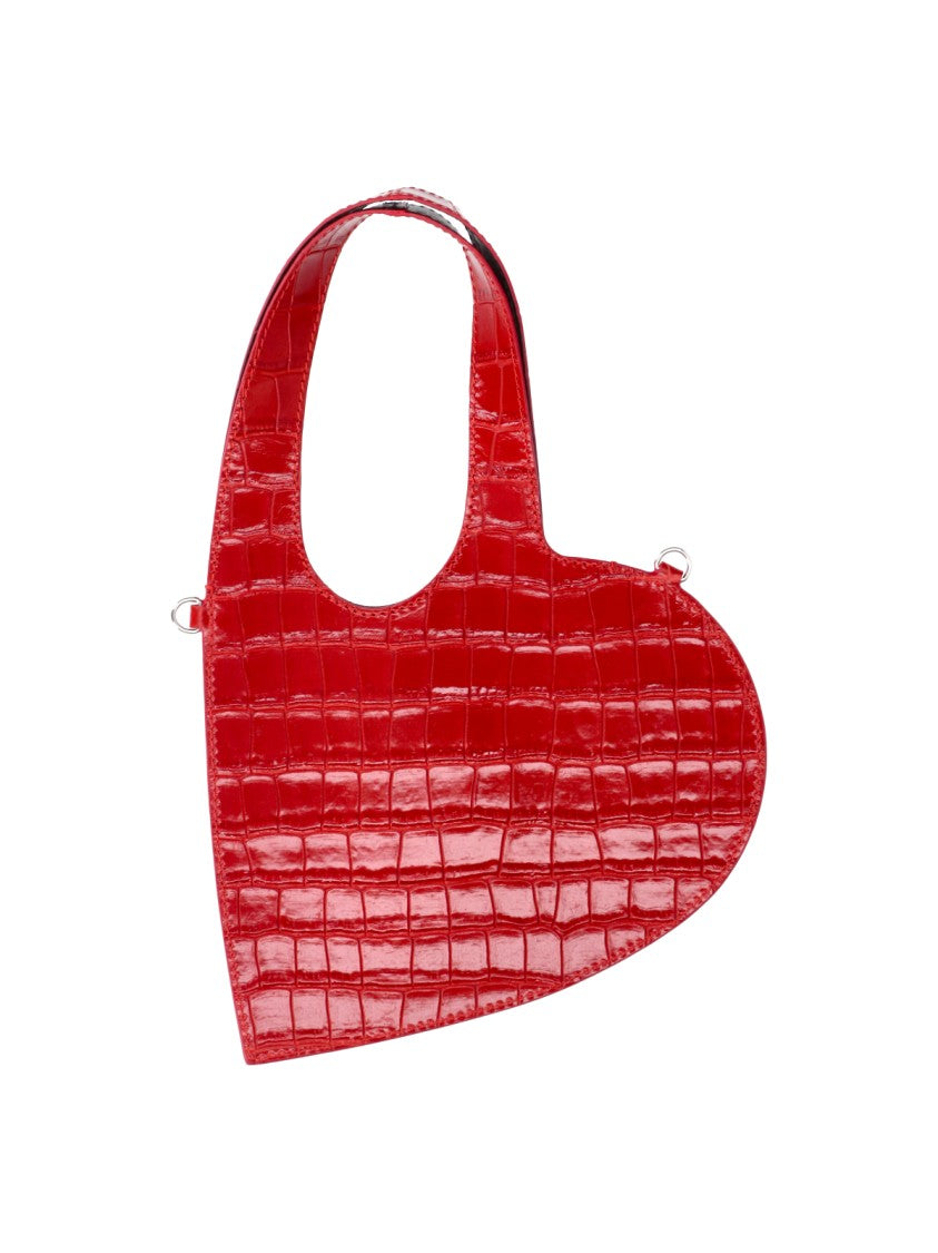 Coperni Heart-Shaped Mini Tote In Glossy Crocodile-Embossed Red Calfskin