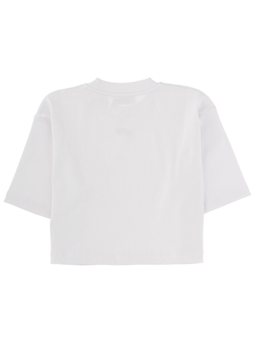 Off-White Crew Neck Boxy Cropped T-Shirt