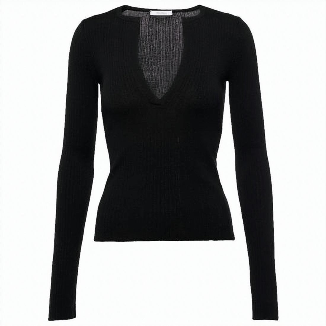 Max Mara Black Deep V-Neck Sweater With Cashmere-Silk Blend