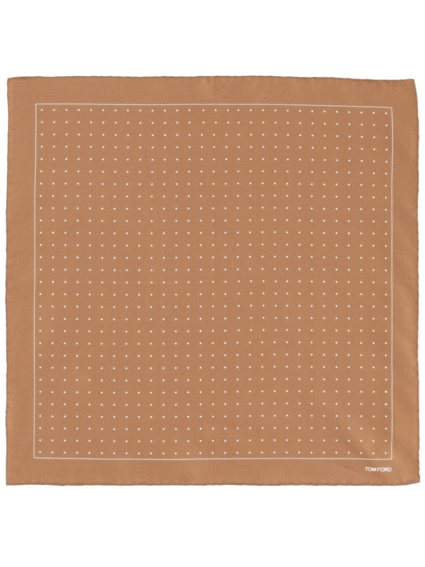 Tom Ford Warm Brown Dotted Pattern Silk Scarf