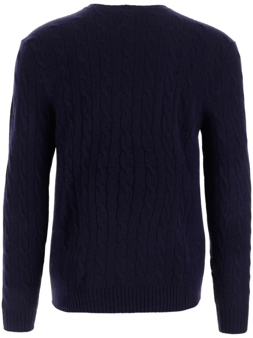 Polo Ralph Lauren Blue Cable-Knit Wool Cashmere-Blend Sweater