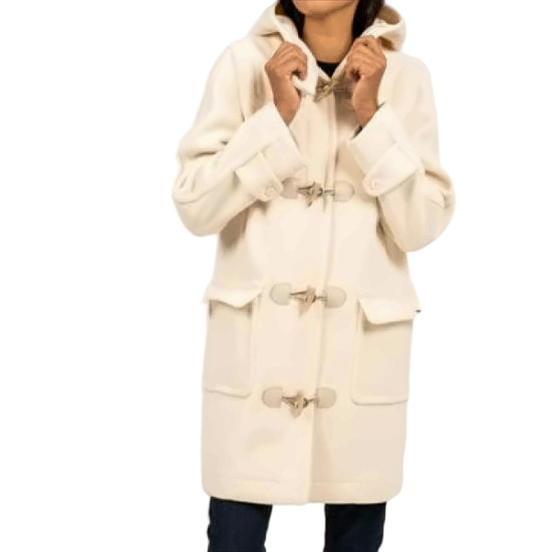 Saint James Toggle Closure Mid-Length Jacket With Hood And Textured Fabric