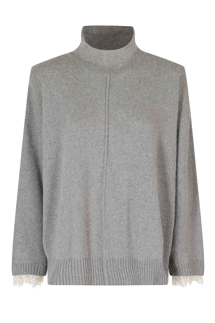 Alberta Ferretti Gray Af Logo Dropped High Neck Knit Sweater