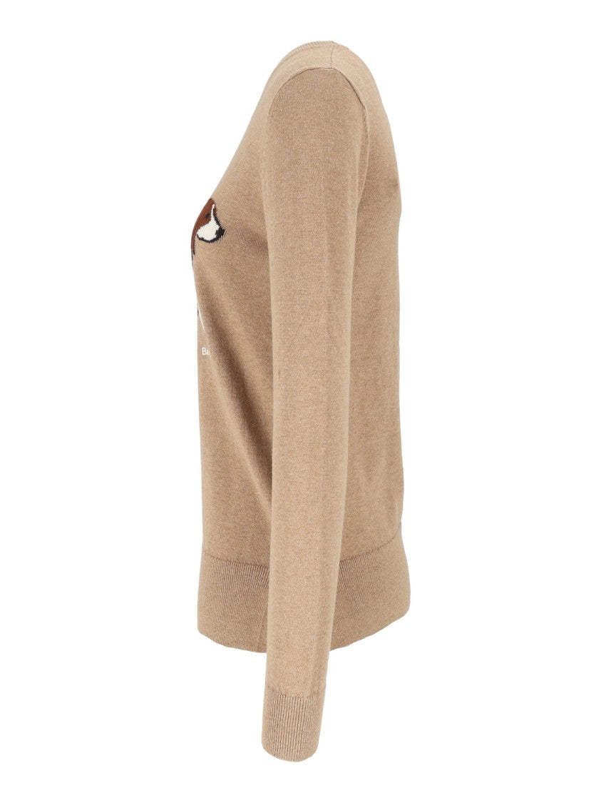 Barbour Beige Knitted Jumper With Dog Graphic Design