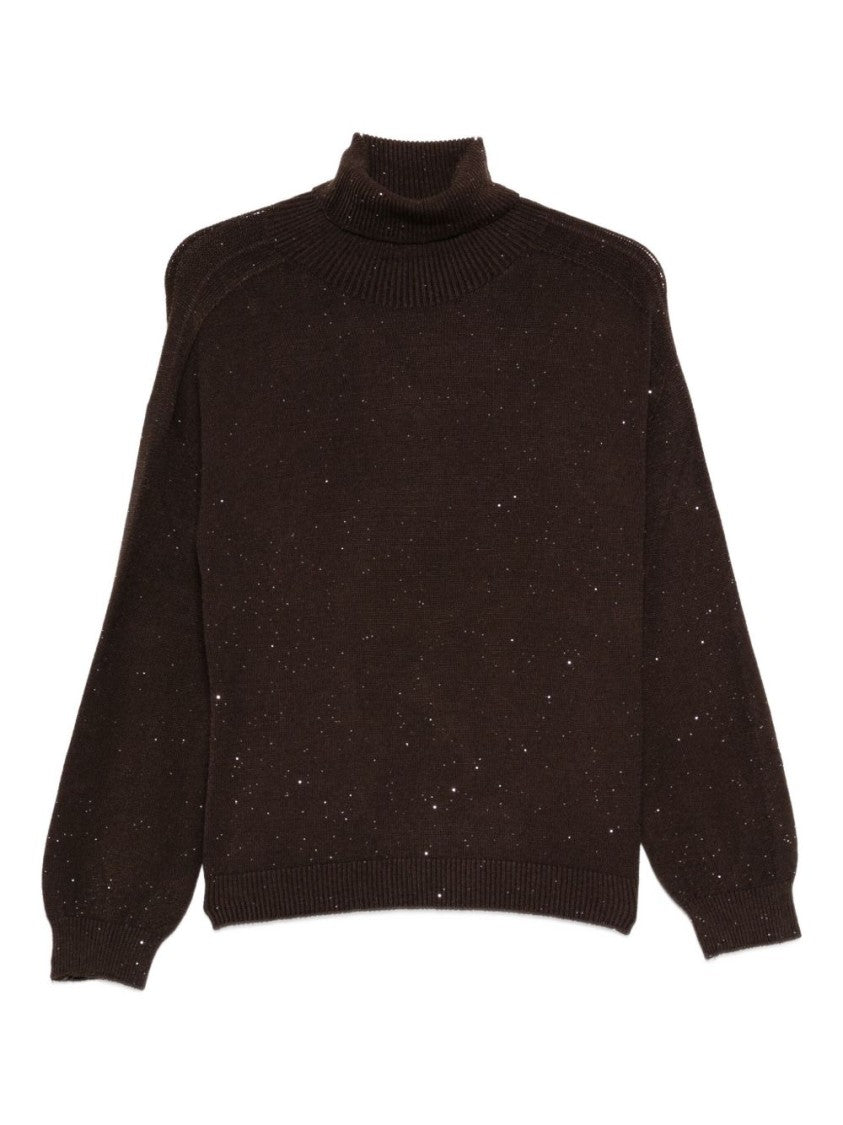 Liu Jo High-Neck Brown Sweater With Textured Flecks