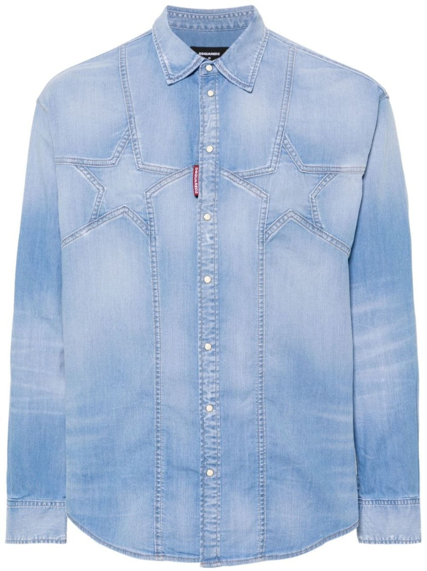 Dsquared2 Light Blue Stretch-Cotton Denim Shirt