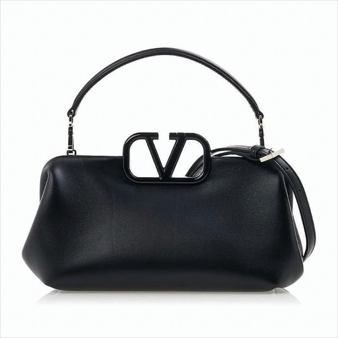 Valentino Garavani Structured Black Leather Shoulder Bag
