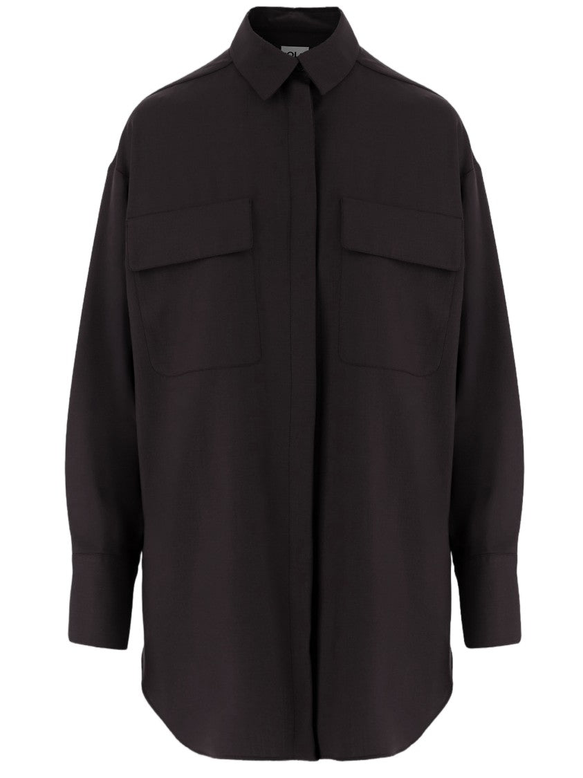 Ql2 Dark Purple Stretch Wool-Blend Shirt With Classic Collar