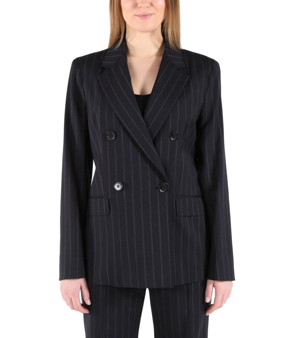 Max Mara Blue Pinstripe Virgin Wool Jacket