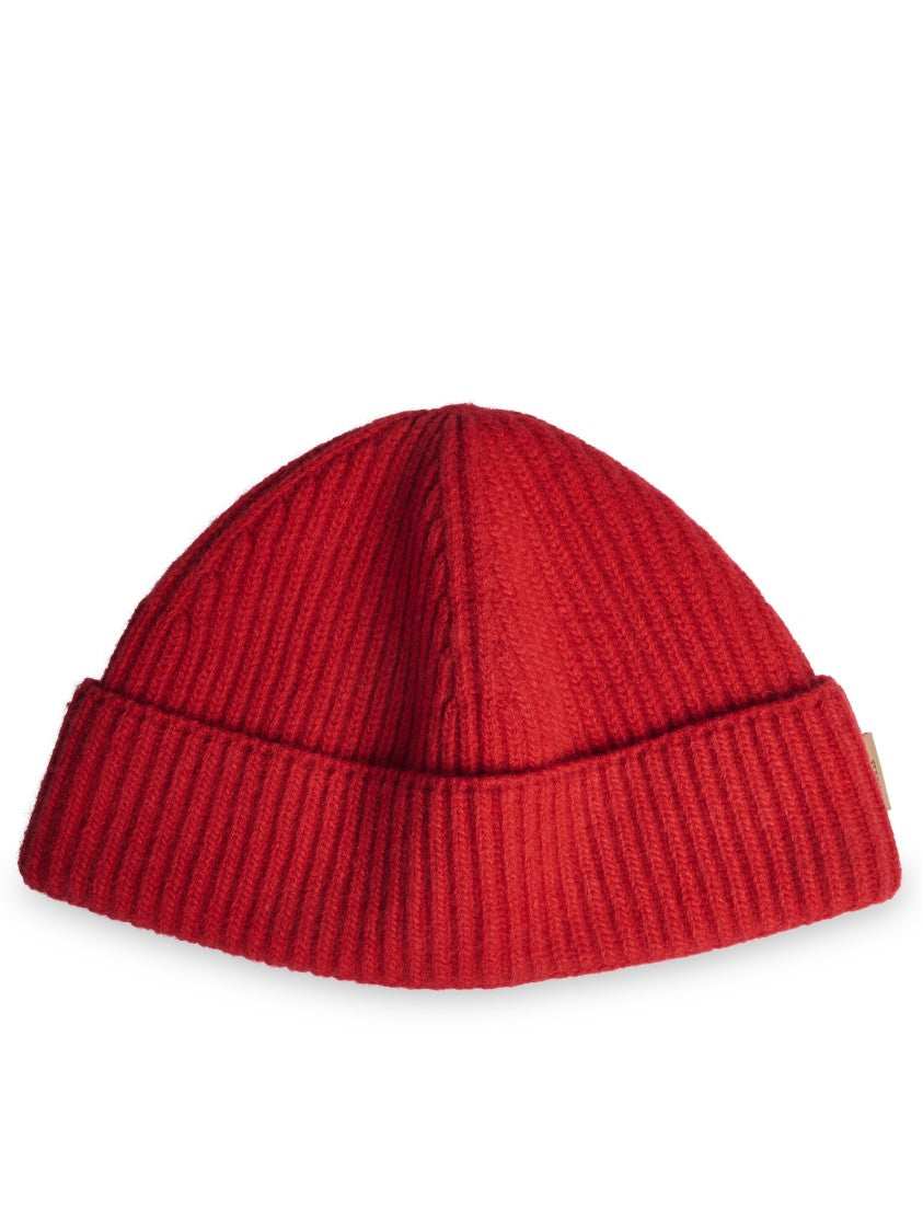 Ami Paris Ribbed Knit Sailor Beanie With Leather Tag Detail