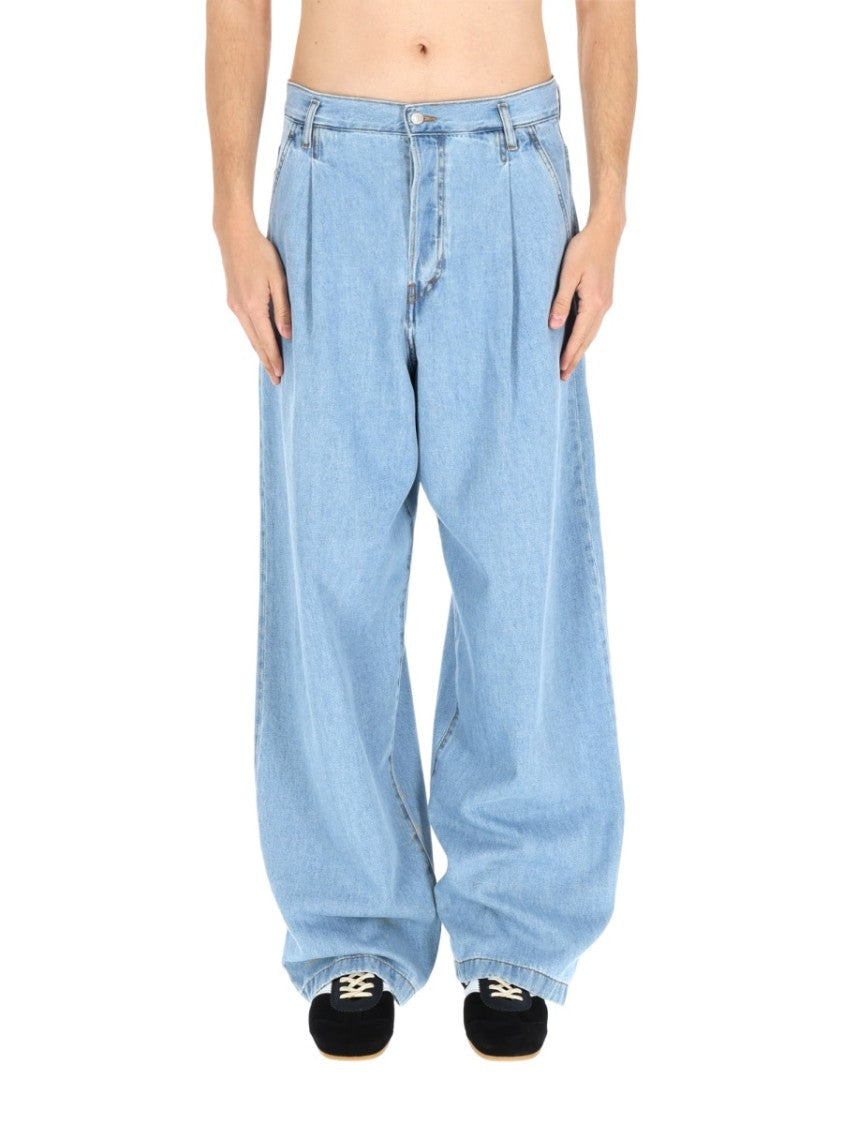 Dries Van Noten Light Blue Penning Loose Pleated Jeans