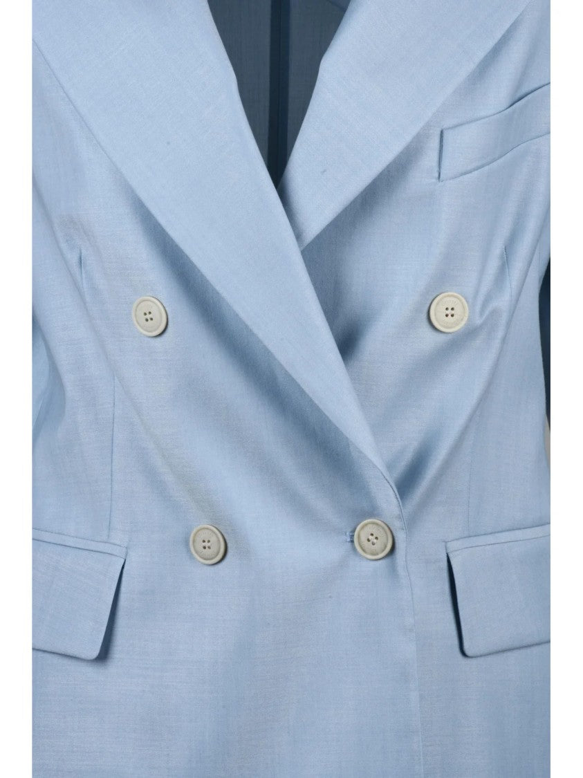 Eleventy Light Blue Double-Breasted Wool Viscose Jacket